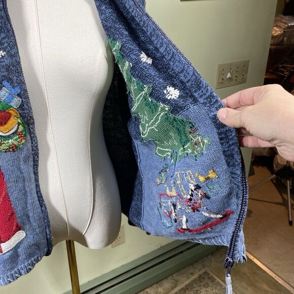 Heirloom Collectibles Sz L Vtg 90s Christmas Holiday Knit Zip Cardigan Sweater - Picture 14 of 16